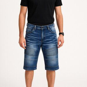 Encrypted Supply Co Moto Denim Shorts Mens 30 Blue Ribbed Biker Jean Style Urban